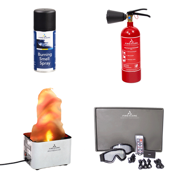 Fireware - Set Feuer- und Rauchdarstellung ohne Nebel, rückstandsfrei, kleines Set (einschließlich Apollo LED Schaum-Übungslöscher mit Schlagtaster 6 L)