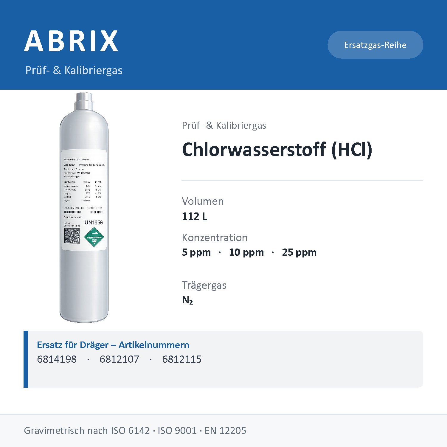 Chlorwasserstoff (HCl) Prüfgas - Dräger Replacement