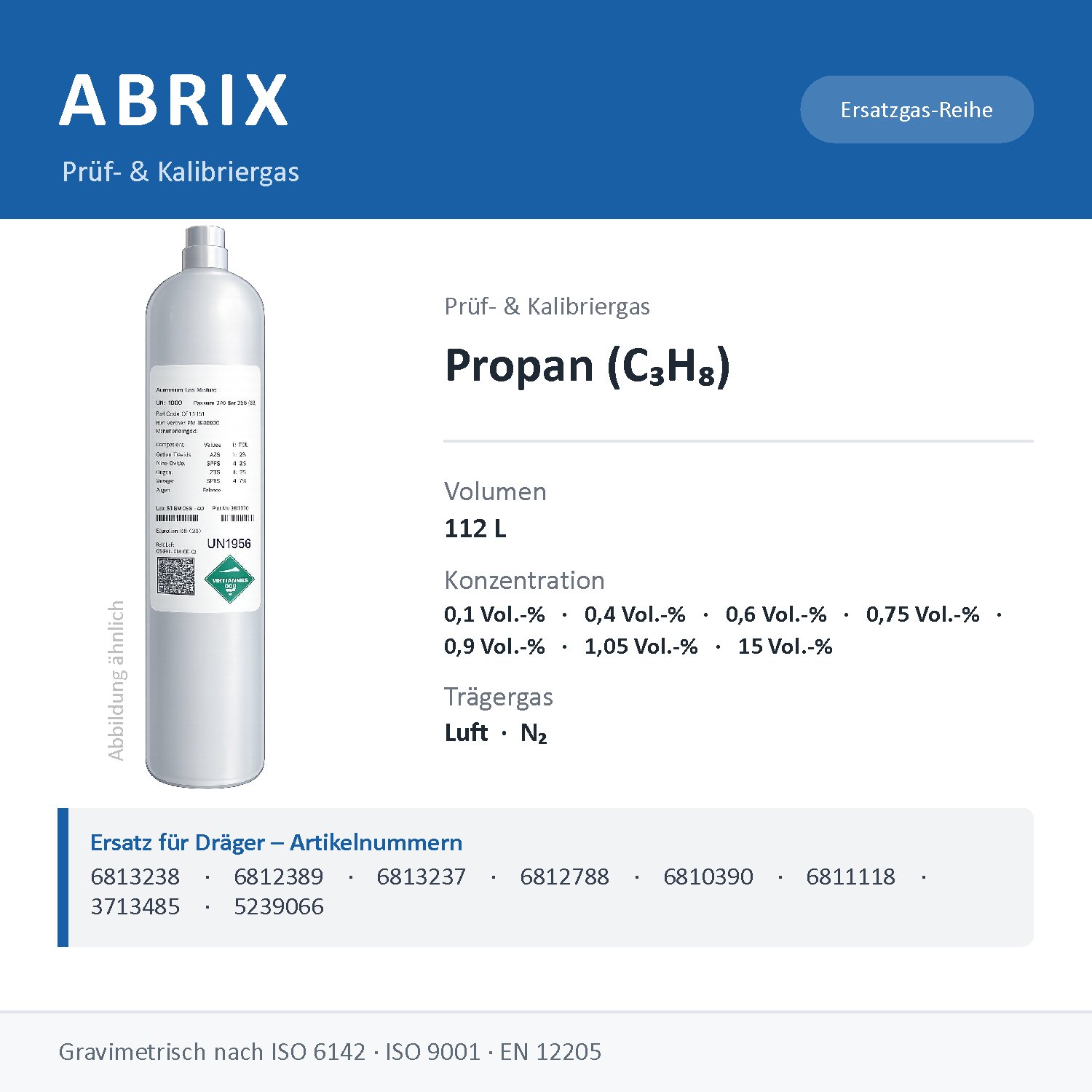 Prüfgas/Kalibriergas Propan (C3H8), 112 L, geeignet für Dräger Gaswarngeräte