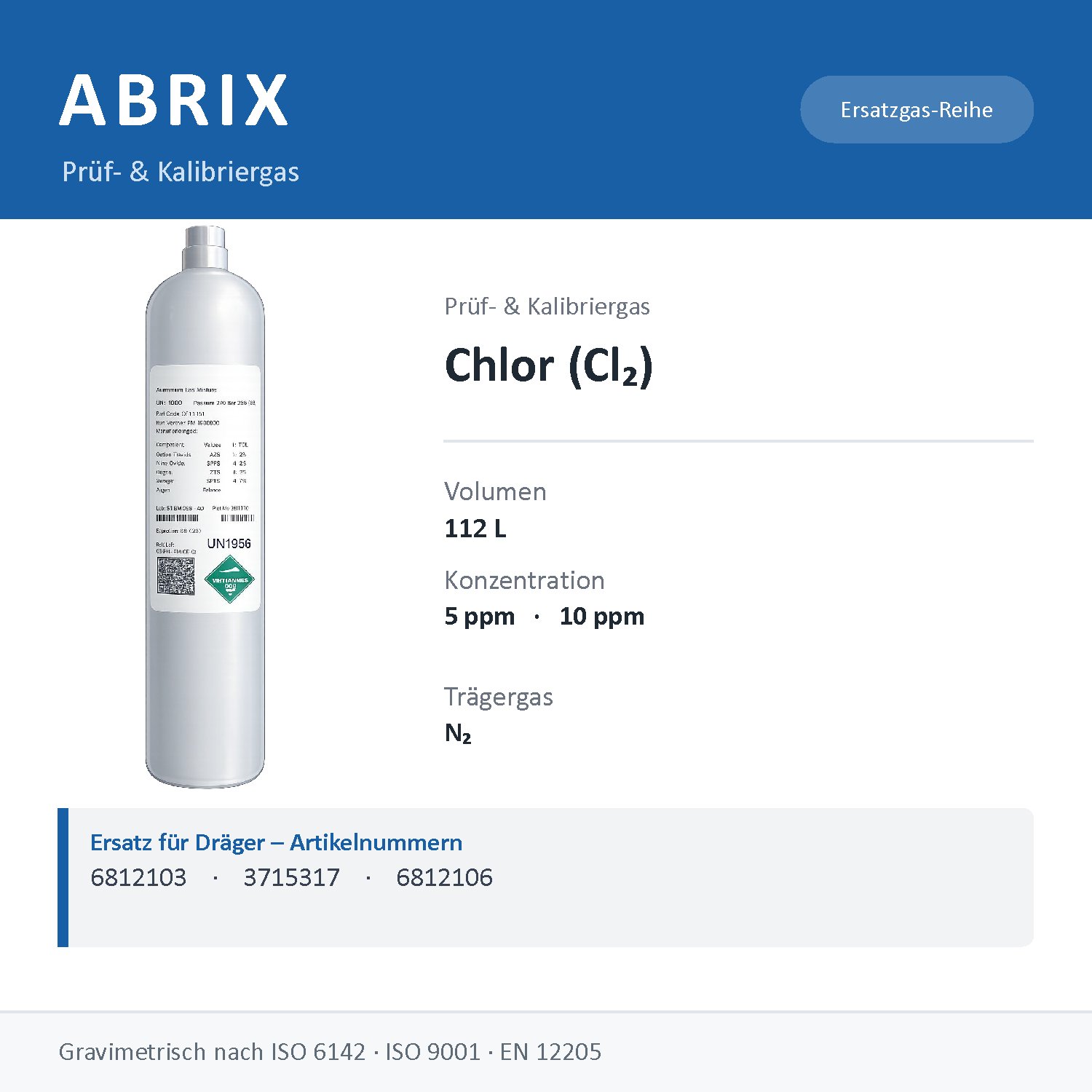 Chlor (Cl₂) Prüfgas - Dräger Replacement